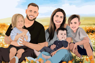 draw family portrait, couple, and wedding portrait illustration