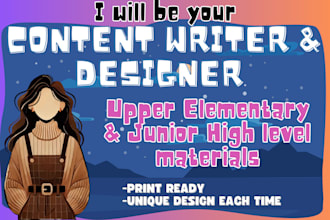design and write english worksheets for middle school and junior high