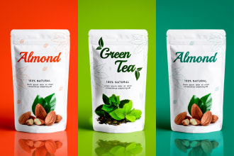 do unique pouch, product packaging design, and label design