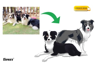 draw custom cute portrait illustration of your pet, cat, dog