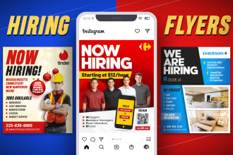 design job hiring flyer, recruitment flyer, social media ads for available jobs