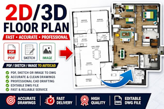 convert PDF, sketch or image to autocad floor plan dwg