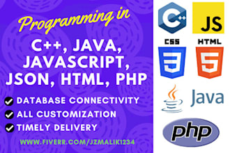 be cpp, java, javascript, json, CSS, HTML, PHP, python project task helper