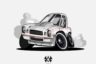 draw car  into vector cartoon, charicature or chibi