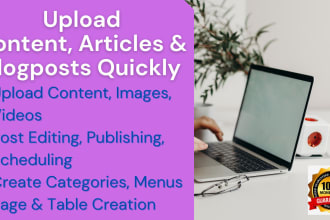 upload content, articles and blogposts as wordpress virtual assistant VA