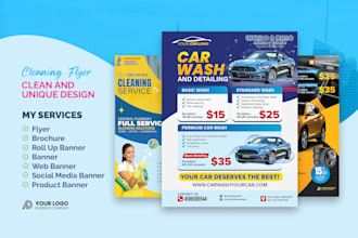 do professional handyman car wash, servicing, cleaning flyer and postcard design