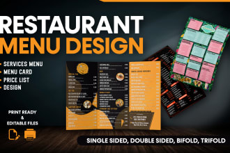design professional restaurant flyer, trifold menu or menu card