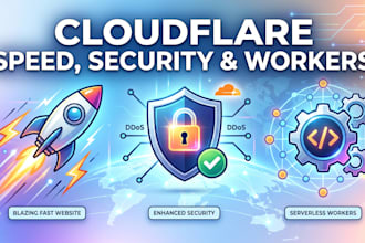 setup cloudflare bot blocking, waf firewall rules, workers, CDN, dns and SSL