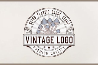 design  vintage retro logo  with hand drawn illustration