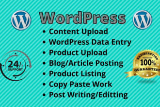 do content upload, wordpress data entry, and product upload