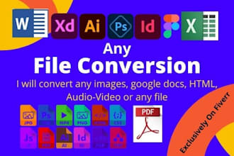convert image, PSD, xd,id, google docs or any file