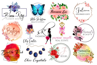 design unique feminine floral signature boho cosmetics boutique watercolor logo