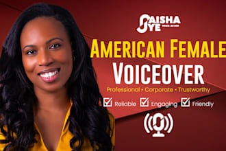 record natural african american female voice over, with english human voice