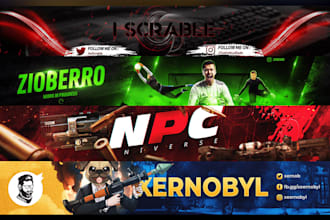 design a gaming youtube banner, facebook, twitch and twitter banner