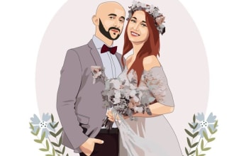 draw stunning couple and wedding portrait illustration