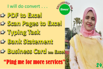 convert pdf to excel, pdf to word, data collection, and typing job