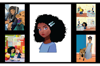 draw african american kids or children book illustration