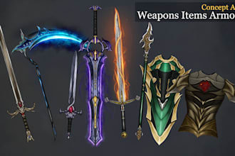 draw any weapons, armors and items concept art