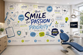 create office and restaurant wall art doodle decal mural