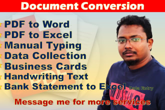 convert pdf to word, pdf to excel, data collection and typing job