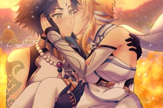 draw couple character from photo in anime style