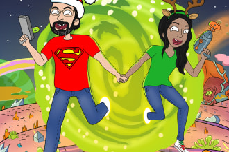 make rick and morty cartoon couple portrait