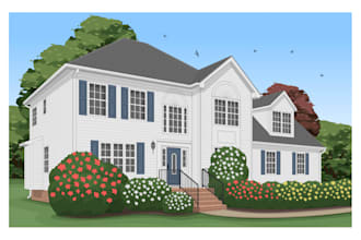 draw house, skyscraper, stadium, and other building in vector cartoon
