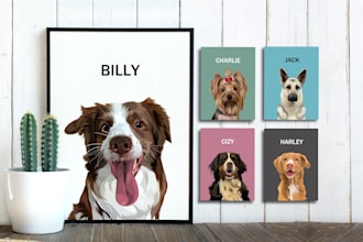 draw your dog, cat or any pets into amazing cartoon vector portrait
