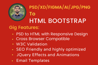 convert PSD to html css bootstrap 5 responsive figma to html xd to html website
