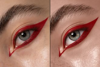 do close up photo retouch of lips, eyes, hair