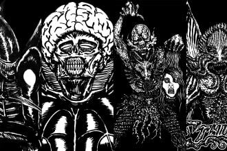 make black and white dark art horror metal illustration