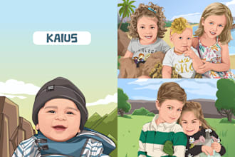 draw cute cartoon portraits of your children and babies