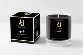 design a luxury candle label, logo, and box for your candle brand