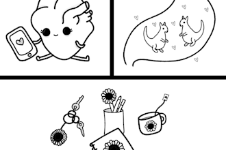 create a cute black and white line art doodle in 24 hours
