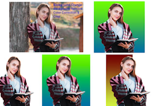 do background change and remove, editing, text entering, color correction of pic