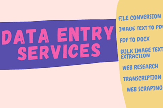 do data entry, web research,file convertion tasks