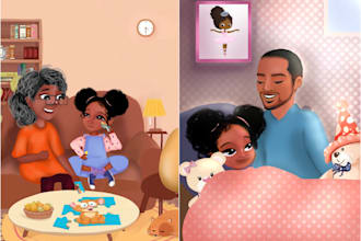draw african children book illustrations and cover page