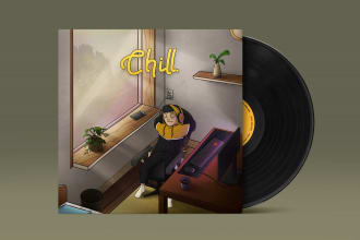 create a one of a kind album cover art in a cartoon style
