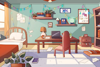 create 2d cartoon, game, video background illustration