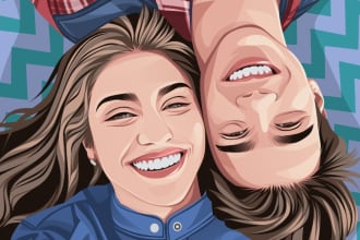 draw vector cartoon potrait for gift birthday, valentine, merry christmas