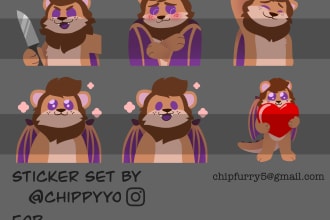 draw a digital sticker set of your fursona or furry oc