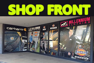 design unique shop front, store front and window graphic