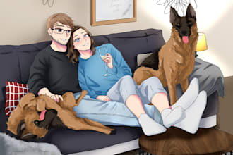 draw you a family portrait in anime style