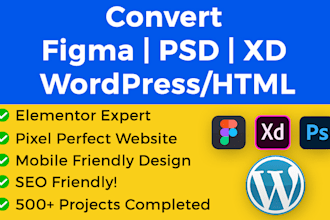 convert figma, PSD or xd design to wordpress