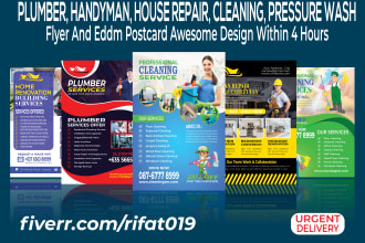 design cleaning, handyman, lawn care, plumbing flyer and postcard