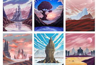 paint printable simple or detailed, fantasy landscape