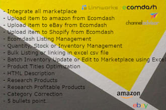 do any job on channel advisor linnworks ecomdash amazon shopify