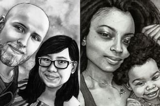 paint a professional black and white ink portrait for you
