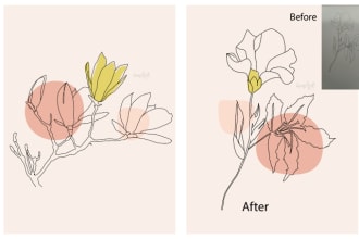 draw digital botanical illustration, flower, pets logo