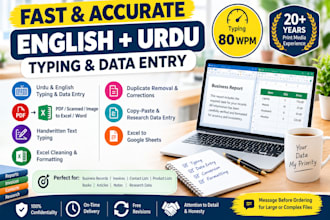 do fast, accurate data entry in english and urdu